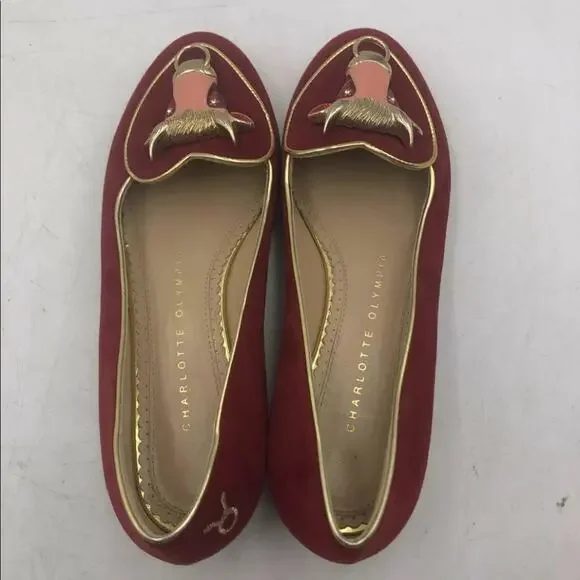 Charlotte Olympia bull flats burgundy red 34 / US 4 authentic